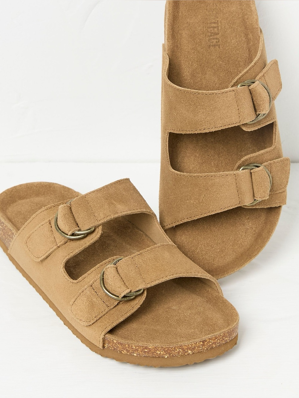 FatFace Mylor Tan Suede Two Strap Slide Sandals
